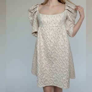 Lichi Textured Puff Sleeve Mini Babydoll Dress in Ivory Size XS Prom